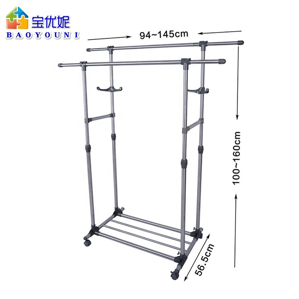 Grey Double Moveable Shoes Rack Double Rod Clothes Hanger