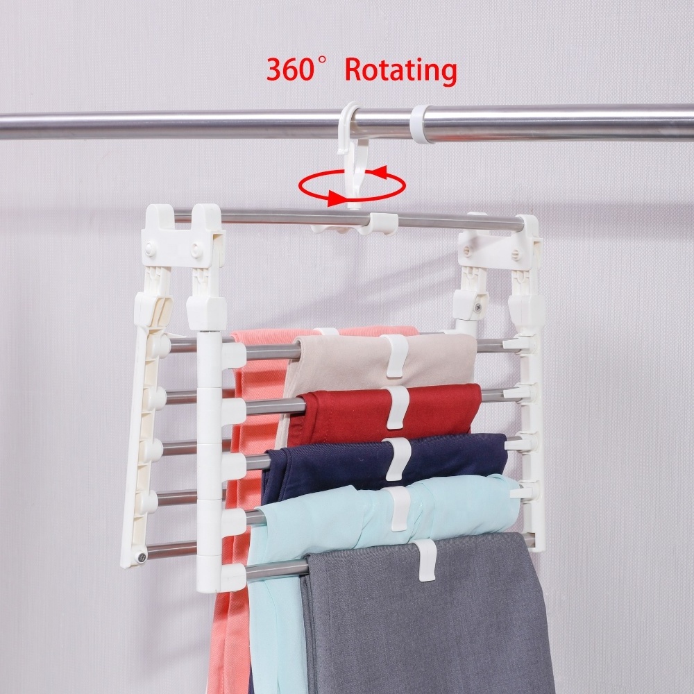 BAOYOUNI Stainless Steel Folding Multilayer Clothes Trouser Scarf Hanger Metal Pant Organizer Hangers Rack with Non-slip Clips