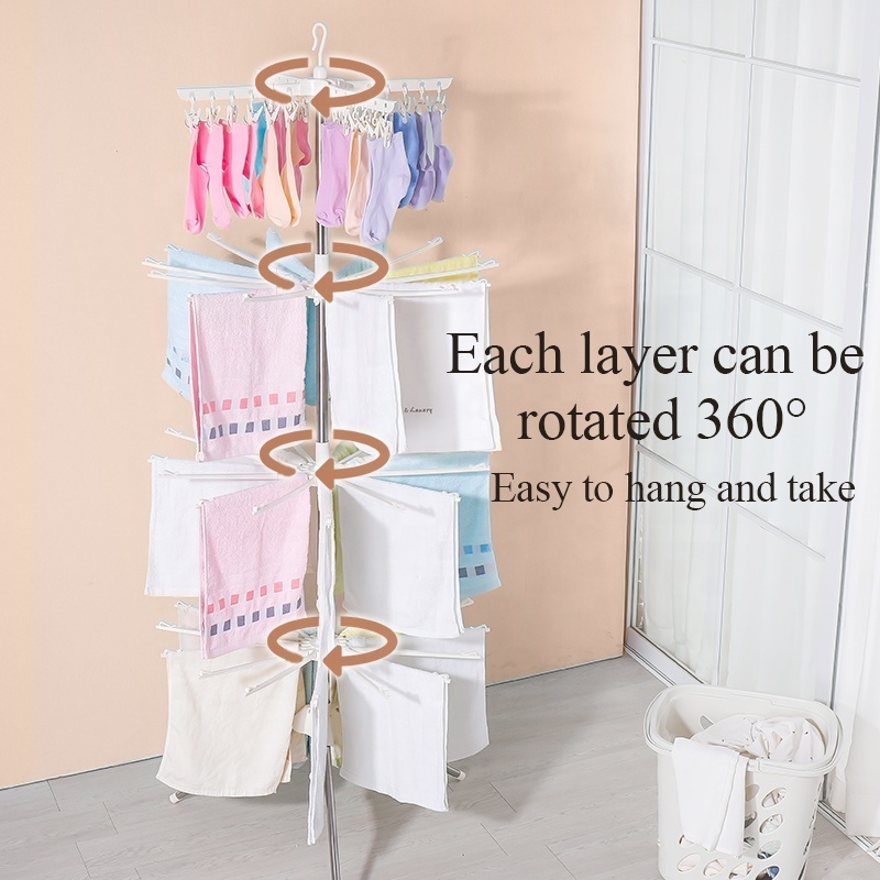 BAOYOUNI 4 Tier Folding Baby Clothes Laundry Rack Collapsible Tripod Towel Stand Socks Underwear Drying Shelf with Clothespin