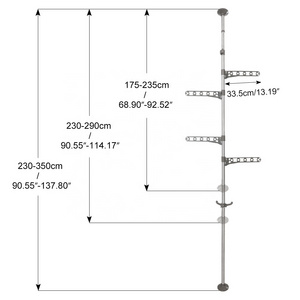 BAOYOUNI Vertical Standing Clothes Rack with 4 hanger 1 hat hook Adjustable Corner Garment Storage Shelf Tension Laundry Rack