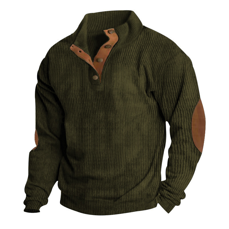 Factory Direct Mens Lapel Tie Button Pullover Lapel Long Sleeve Sweater With Elbow Patch Corduroy Shirt Polo Shirt