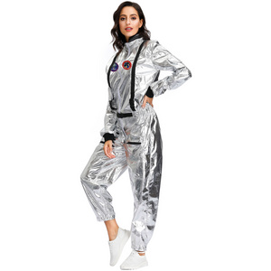 Women Halloween Astronaut Costume Cosplay Jumpsuit Lady Outer Space Cosplay Costume Sliver Adult Children Unisex Sexy Costumes