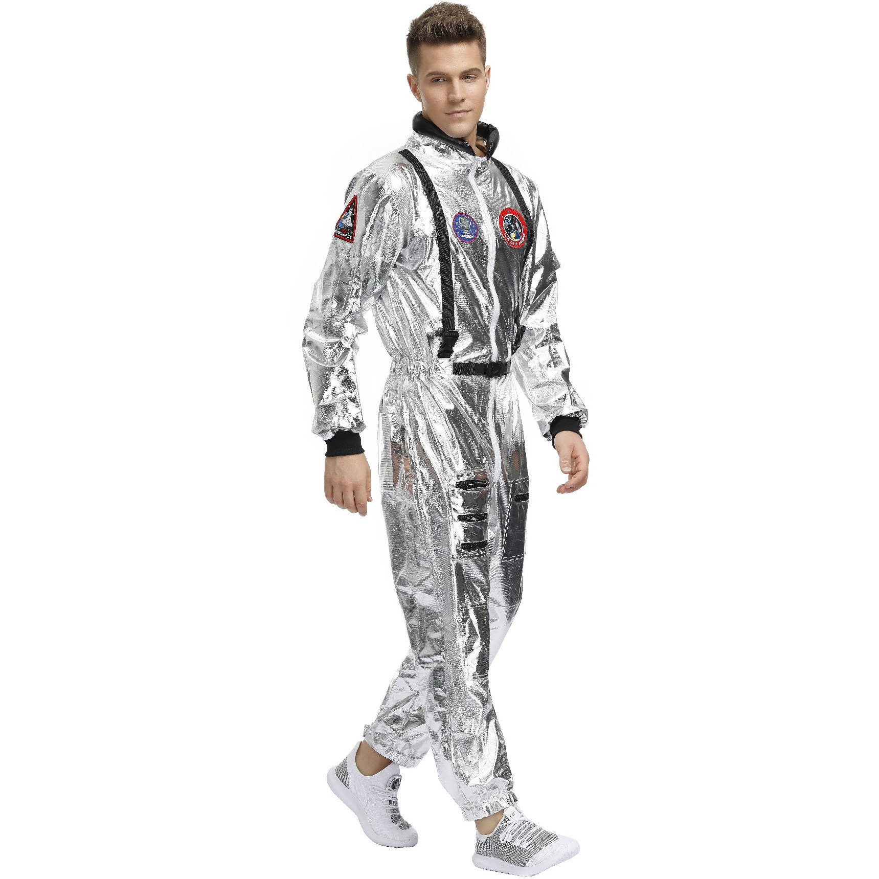 Women Halloween Astronaut Costume Cosplay Jumpsuit Lady Outer Space Cosplay Costume Sliver Adult Children Unisex Sexy Costumes