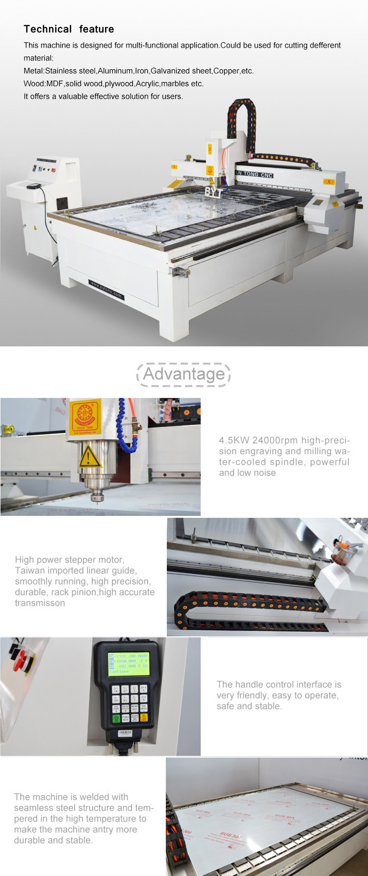 High Quality  Multi  BMG-1325M 3D CNC router  machine price for woodworking advertisement sign metal engraver cutting