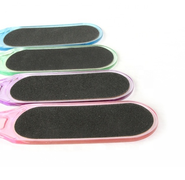 Wholesale top quality professional double sided plastic pedicure sandpaper curved handle foot file