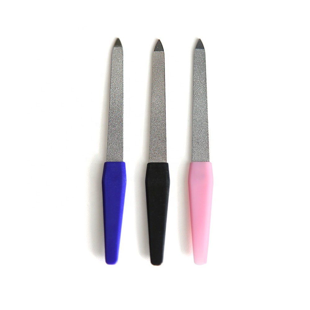 Professional nail polishing tool double side stainless steel nail file with plastic handle