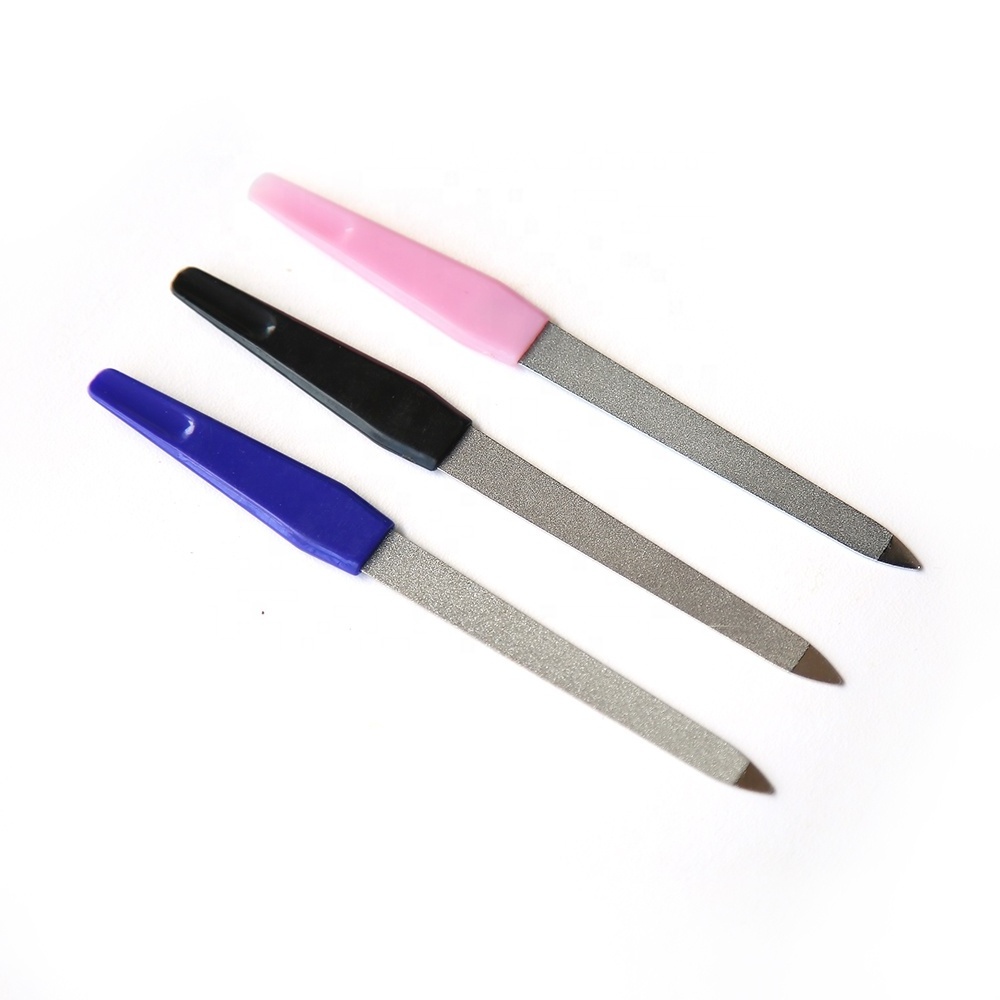 Professional nail polishing tool double side stainless steel nail file with plastic handle