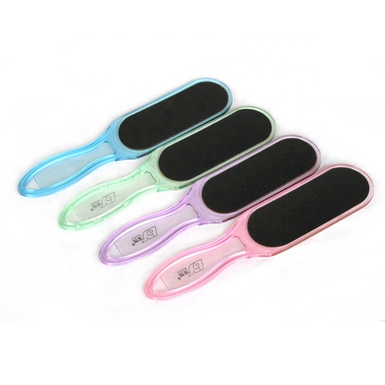 Wholesale top quality professional double sided plastic pedicure sandpaper curved handle foot file