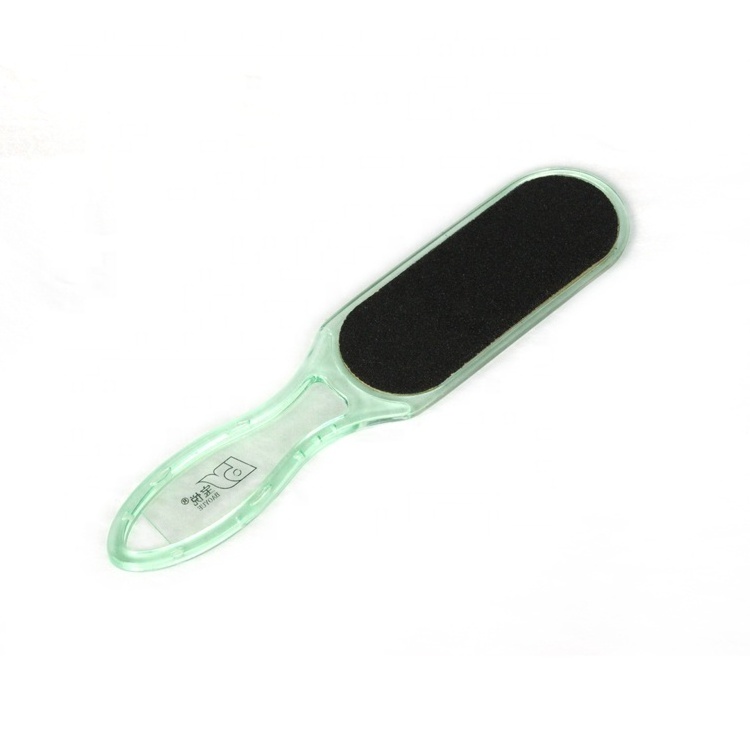 Wholesale top quality professional double sided plastic pedicure sandpaper curved handle foot file