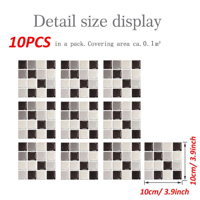 10PCS/Pack Chocolate Style Wall Stickers Removable Tile Decal Waterproof Living Room Kitchen Bathroom Home Wall Stickers