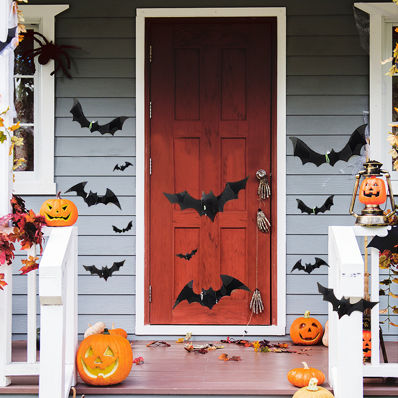 12PCS Window Decor Stickers Bat Halloween PVC Stickers Black Bats Wall Decor