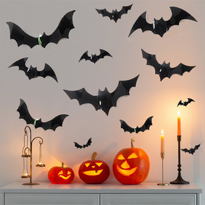 12PCS Window Decor Stickers Bat Halloween PVC Stickers Black Bats Wall Decor