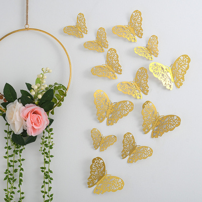 3D Gold Silver Rose Gold 3D Butterflies Wedding Party Wall Sticker Home Decoration 12PCS/PACK Butterfly Wall Sticker