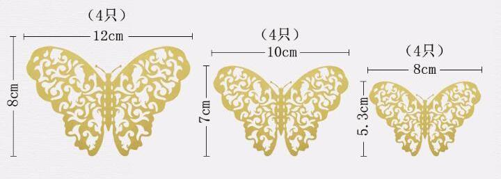 3D Gold Silver Rose Gold 3D Butterflies Wedding Party Wall Sticker Home Decoration 12PCS/PACK Butterfly Wall Sticker