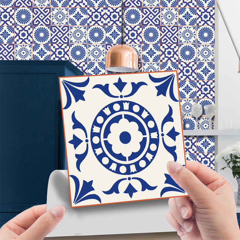 24 PCS/Pack Blue Bohemian Wall Stickers Removable Tile Decal Waterproof Living Room Kitchen Bathroom Home Wall Stickers