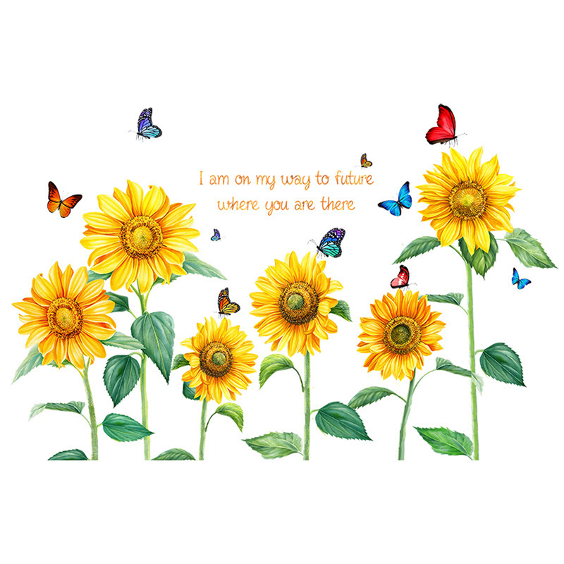 Butterfly Sunflower kids Cute Home Background Wall Sticker Removable Waterproof Wall Sticker Family Wall Decoration Gift