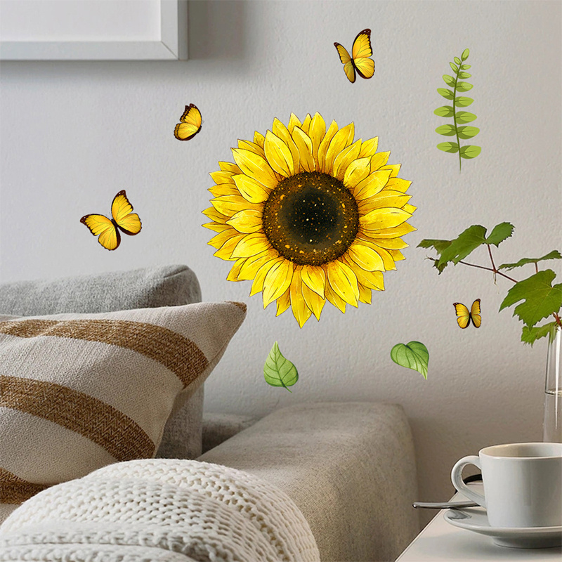 Butterfly Sunflower Plant kids Cute Home Background Wall Sticker Removable Waterproof Wall Sticker Family Wall Decoration Gift