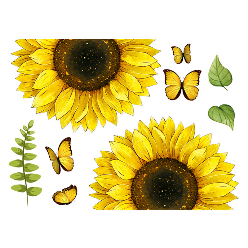 Butterfly Sunflower Plant kids Cute Home Background Wall Sticker Removable Waterproof Wall Sticker Family Wall Decoration Gift