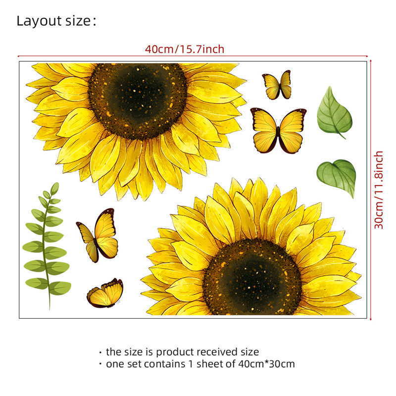 Butterfly Sunflower Plant kids Cute Home Background Wall Sticker Removable Waterproof Wall Sticker Family Wall Decoration Gift