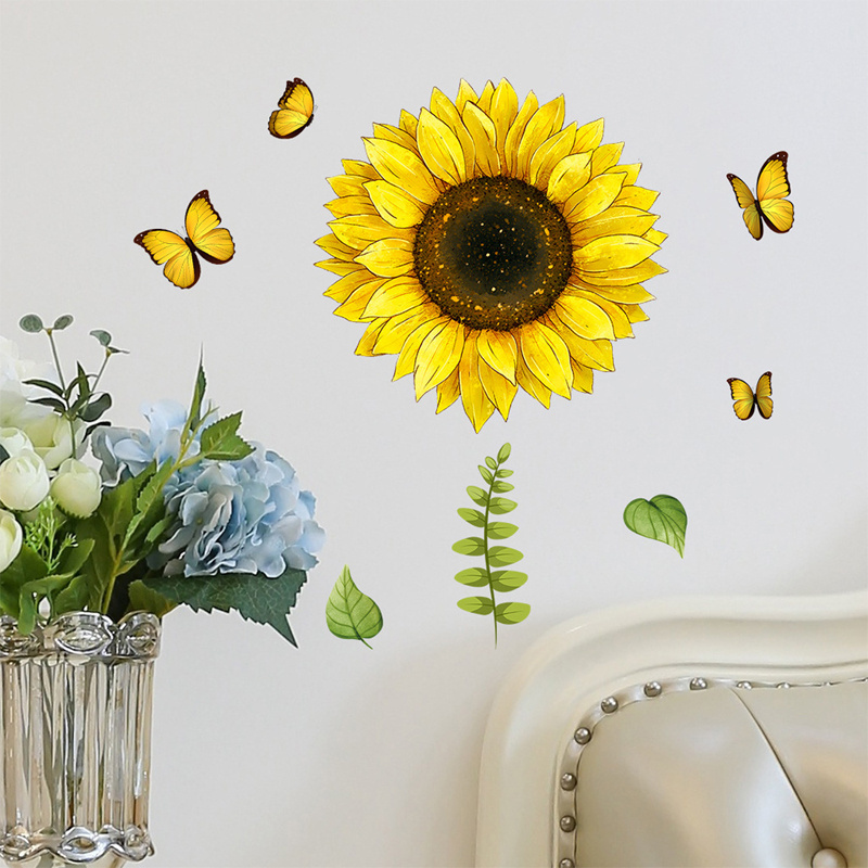 Butterfly Sunflower Plant kids Cute Home Background Wall Sticker Removable Waterproof Wall Sticker Family Wall Decoration Gift