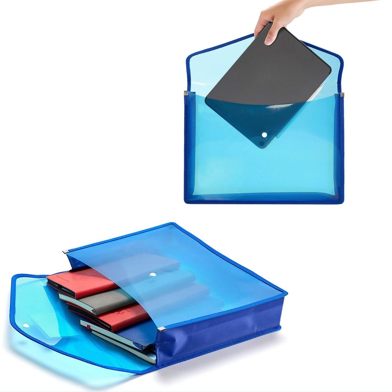 2023 Plastic File Folder Poly Envelope Expanding File Wallet Document Folder with Snap Button Closure