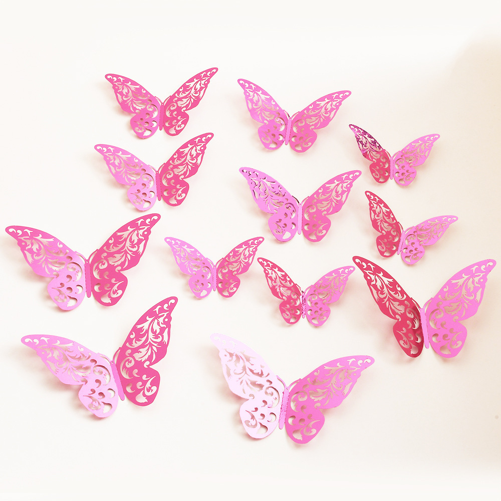 Festive Wedding Decoration 3D Butterfly  Wall Sticker 12pcs/pack Hollow Butterfly Sticker Living Room Wall Sticker