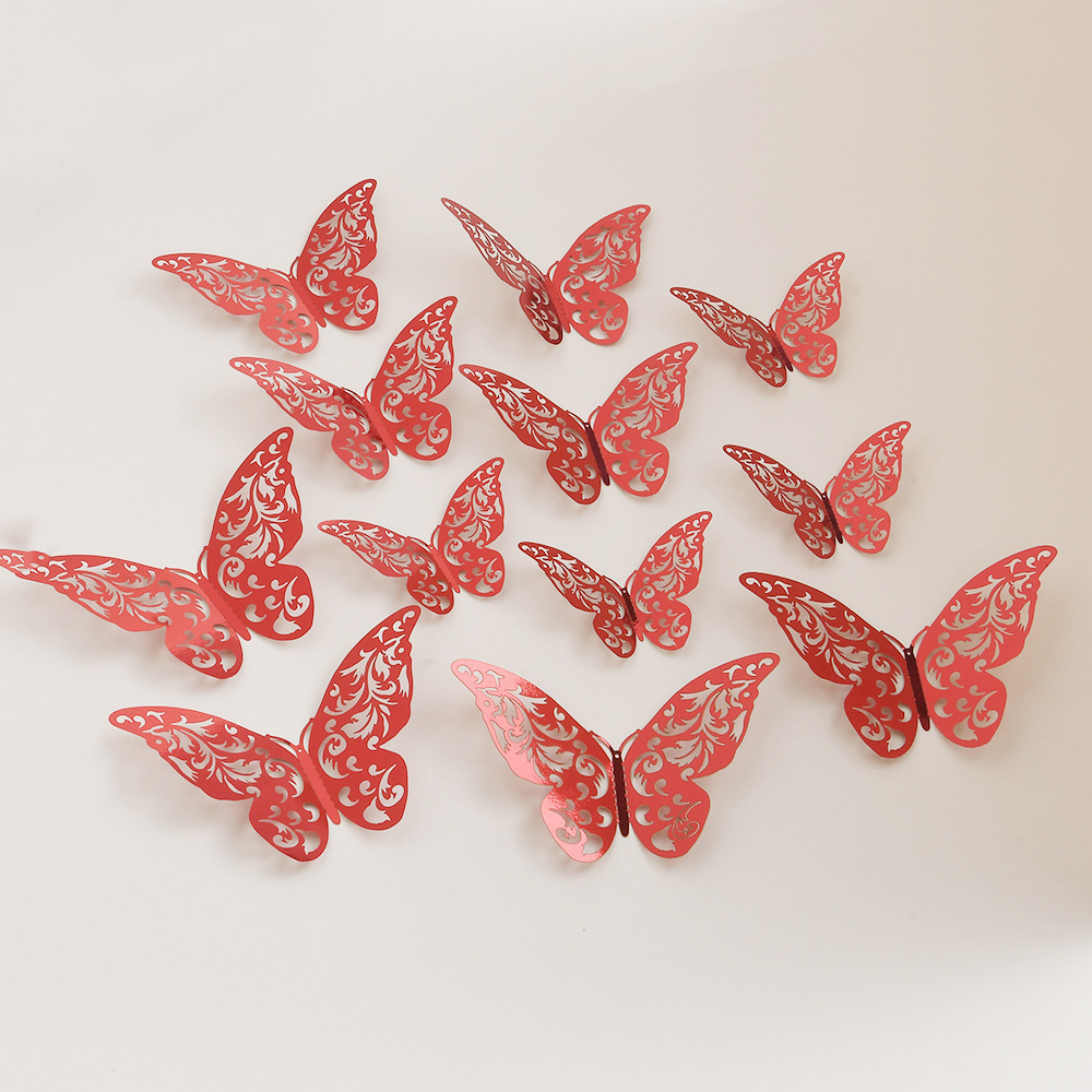 Festive Wedding Decoration 3D Butterfly  Wall Sticker 12pcs/pack Hollow Butterfly Sticker Living Room Wall Sticker