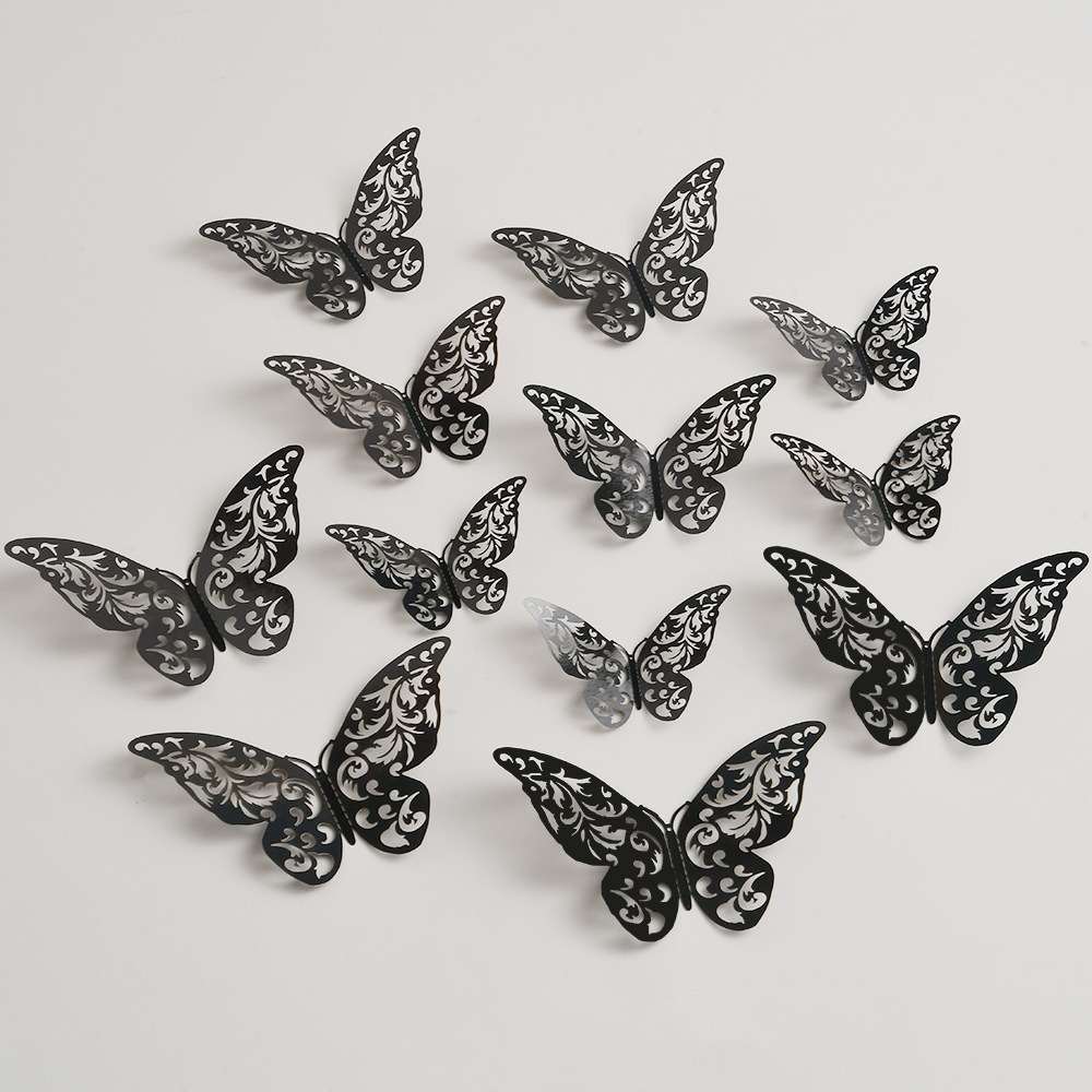 Festive Wedding Decoration 3D Butterfly  Wall Sticker 12pcs/pack Hollow Butterfly Sticker Living Room Wall Sticker