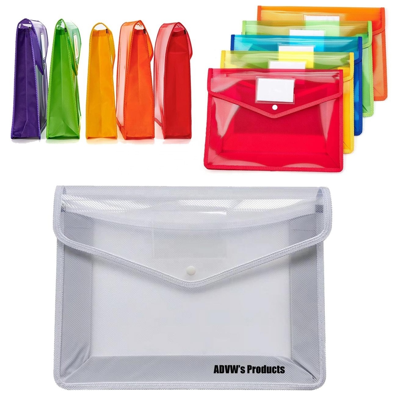 2023 Plastic File Folder Poly Envelope Expanding File Wallet Document Folder with Snap Button Closure