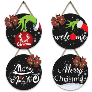 Merry Christmas Sign Hanging Wooden Wall for Xmas Front Door Pendant Wooden Signs Welcome The Door