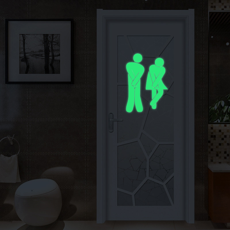 High Quality Glow In Dark WC Door Toilet Wall Stickers Creative Fluorescent Sticker Custom Wall Stickers