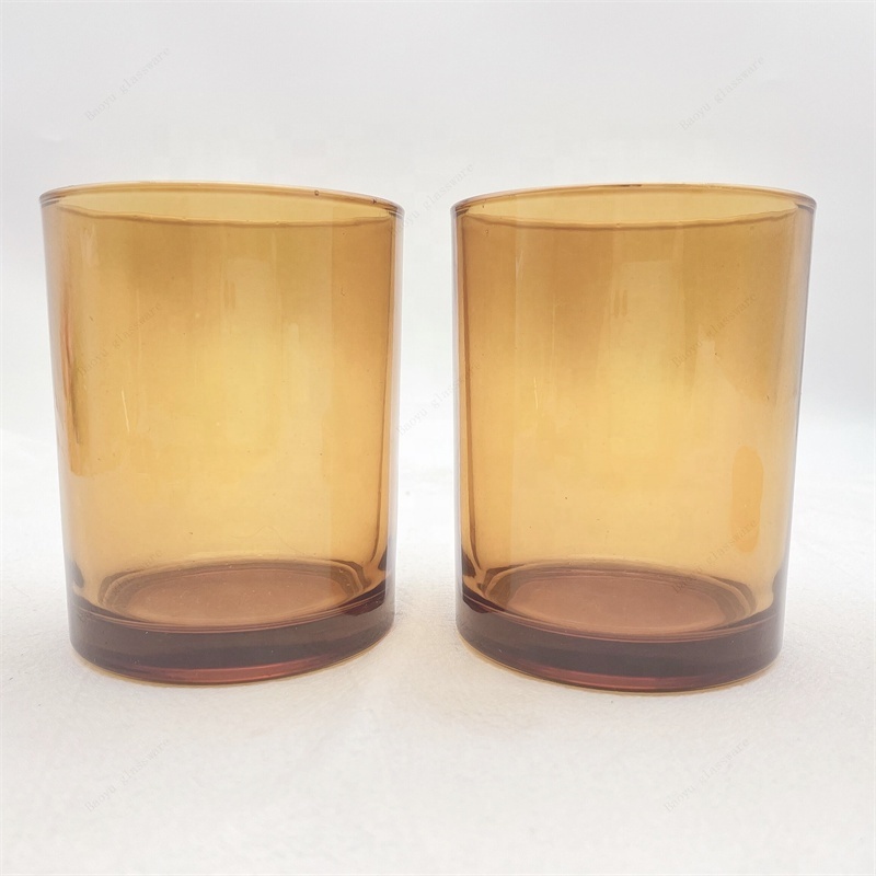 2024 New custom 9oz Empty Amber Colored Glass Votive Candle Holders