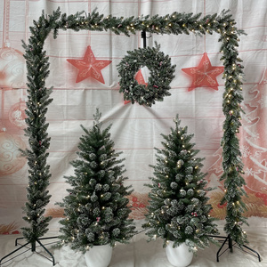 Christmas Decoration Set 5, Pre-lit Artificial Christmas Tree x2, Garlandx2, Wreathx1, In/outdoor Entryway Holiday Decor