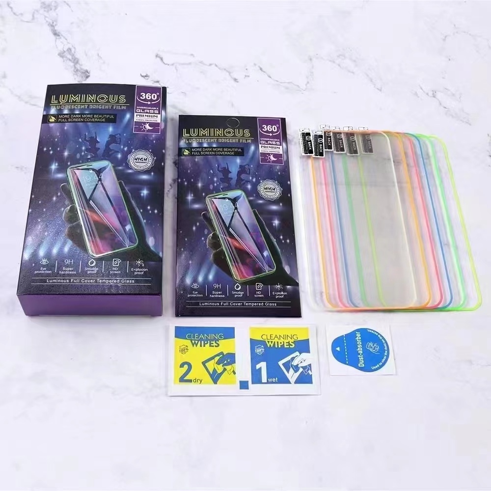 New Design HD Luminous Glow in the Dark Tempered Glass Camera Phone Screen Protector For Samsung HUAWEI iPhone 14 13 12 11 Pro