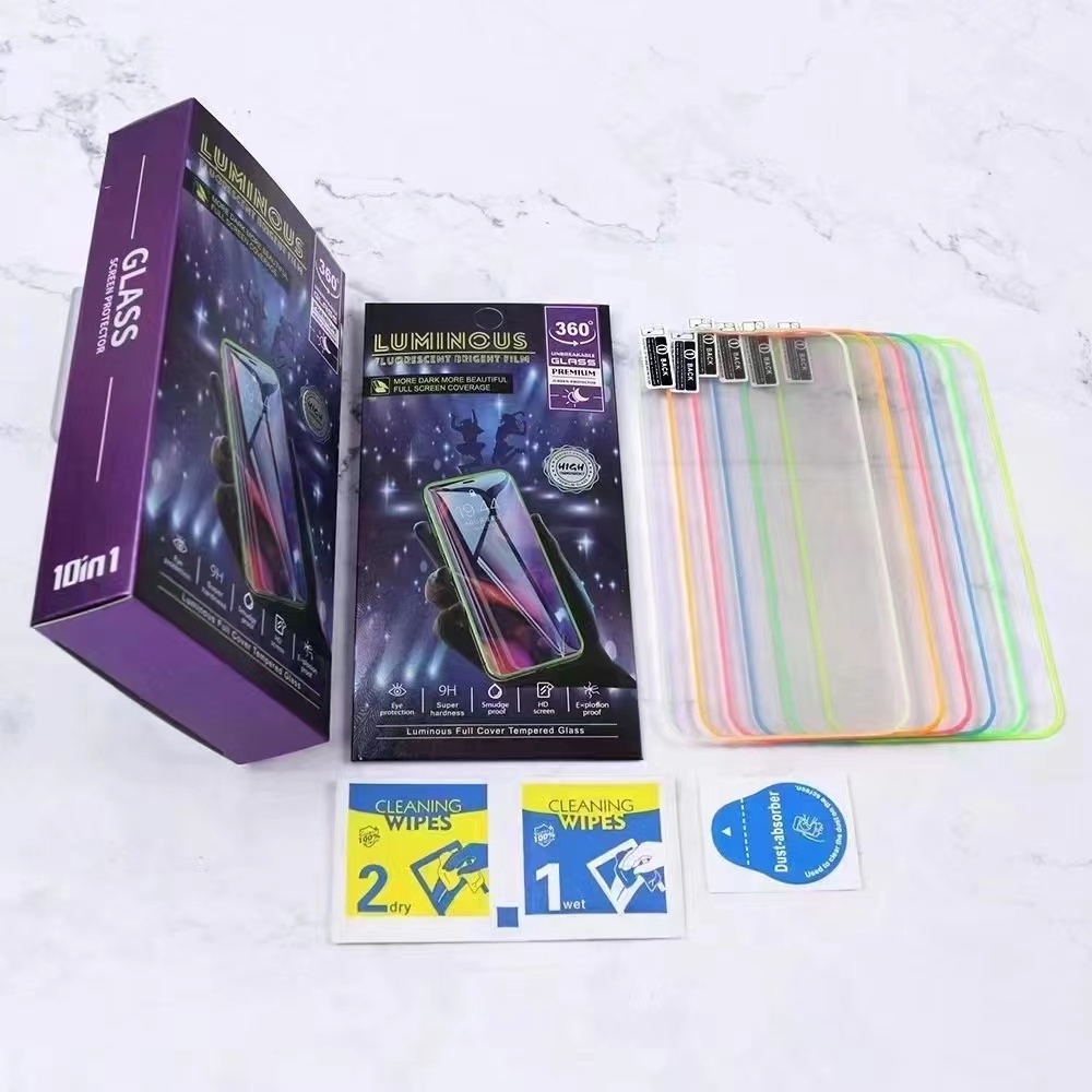 New Design HD Luminous Glow in the Dark Tempered Glass Camera Phone Screen Protector For Samsung HUAWEI iPhone 14 13 12 11 Pro