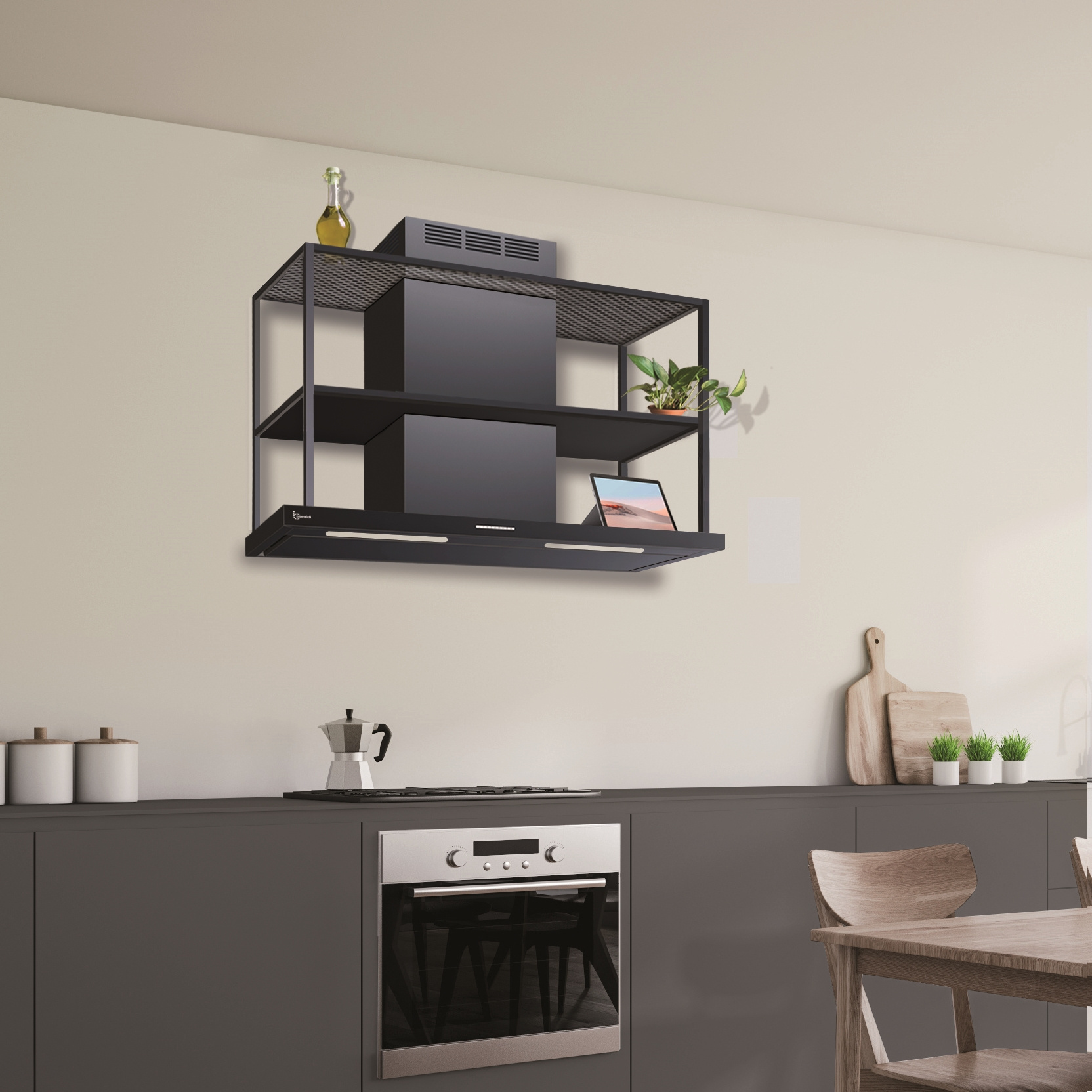 High Quality Made in Italy Design Black Wall Hood Range Hood 90cm 800 m3/h LEA PARETE Drydrop for Kitchen and Cooking