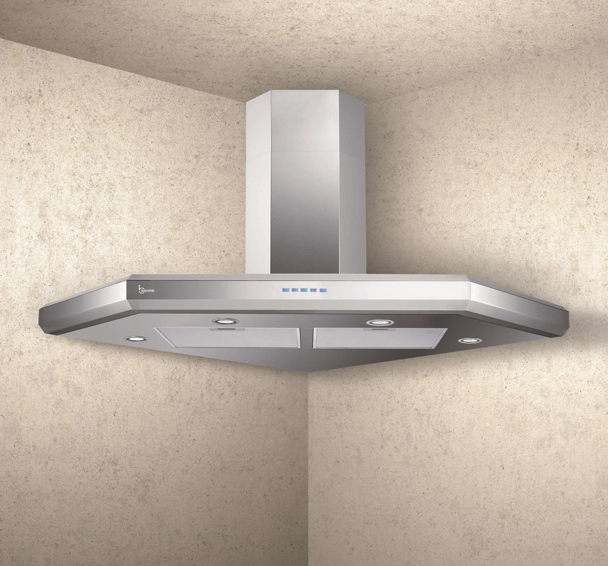 High Quality Made in Italy Design Steel Corner Hood Range Hood 100x100 cm GIOVIA ANGOLO for Kitchen and Cooking