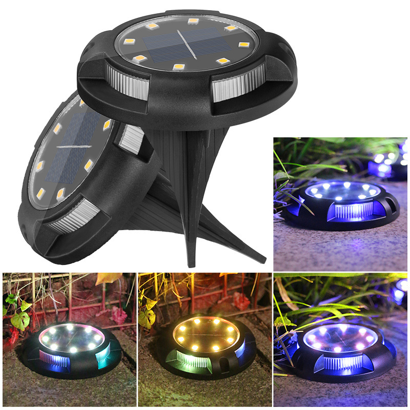 Power Dream Waterproof Lawn Patio Led Stainless Steel Solar Powered Disk Ground Light,Smart Sensor 8 Led Solar Garden Light