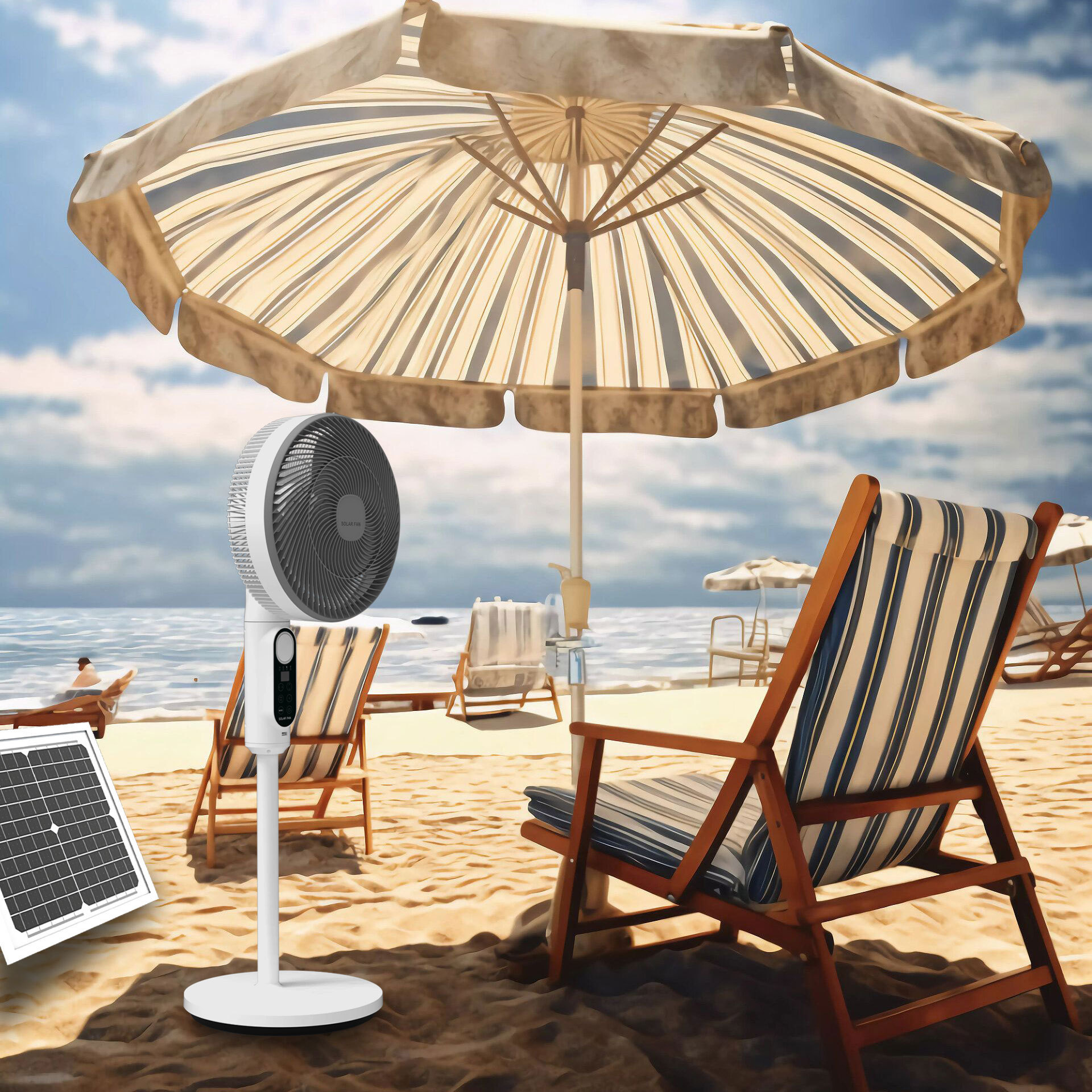 Power Dream Solar Rechargeable Stand Fan Built In Lithium Battery Last For Long Time Working