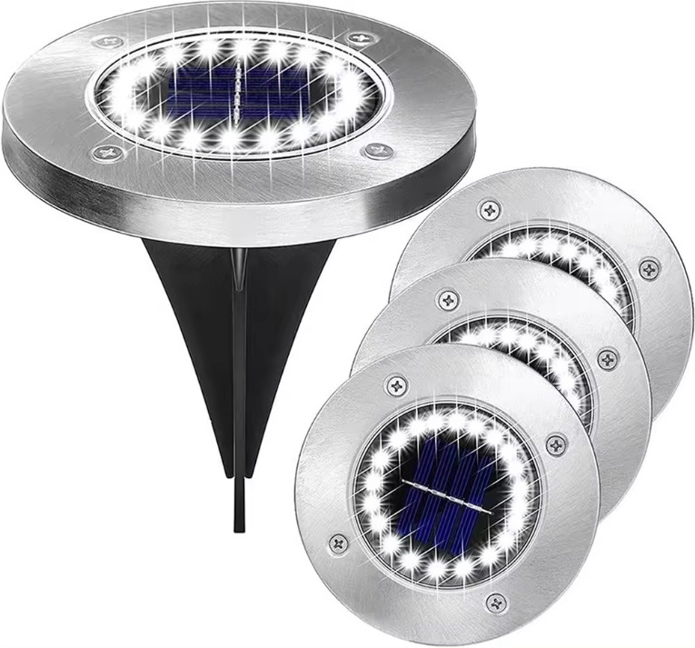 Power Dream Hot Sale 8Led Auto On/Off Night Security Disk Powered Led Garden Light Walkway Outdoor Solar Ground Lights