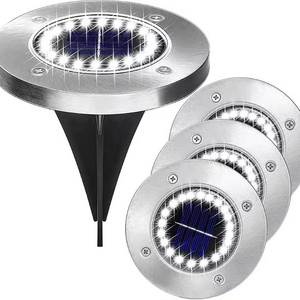 Power Dream Hot Sale 8Led Auto On/Off Night Security Disk Powered Led Garden Light Walkway Outdoor Solar Ground Lights