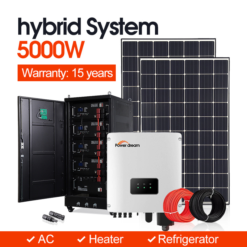 Power Dream Highest 5kw Hybrid System Solar System Kit Panel Solar Photovoltaic System Home Paneles Solares