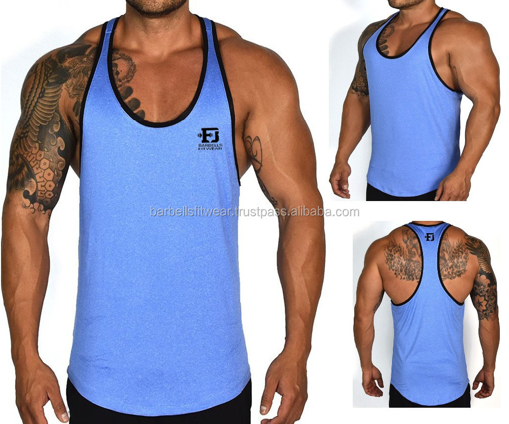 Men Polyamide Melange Fabric 87% Polyester 13% Spandex High Stretch Fitted Polyester Elastane Stringer gym Singlet