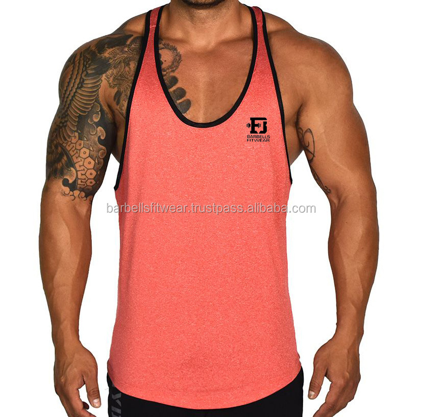 Men Polyamide Melange Fabric 87% Polyester 13% Spandex High Stretch Fitted Polyester Elastane Stringer gym Singlet