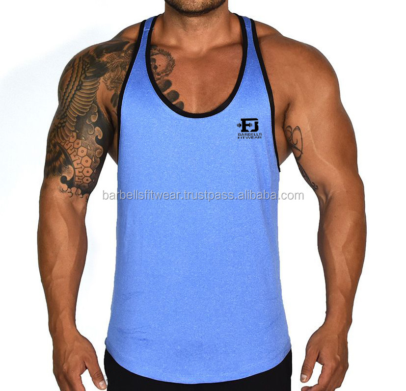 Men Polyamide Melange Fabric 87% Polyester 13% Spandex High Stretch Fitted Polyester Elastane Stringer gym Singlet