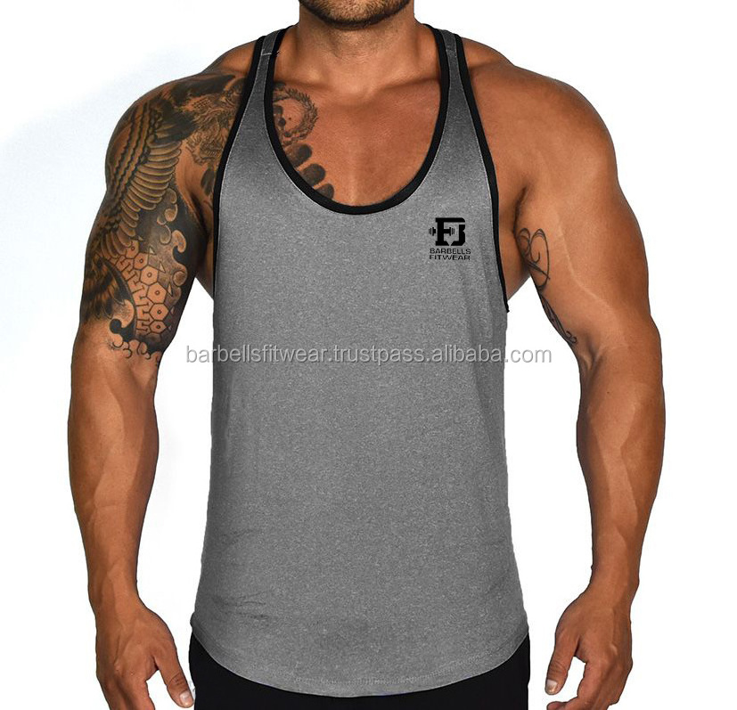 Men Polyamide Melange Fabric 87% Polyester 13% Spandex High Stretch Fitted Polyester Elastane Stringer gym Singlet