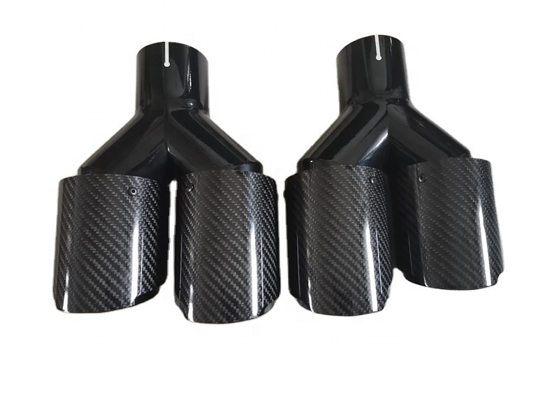 Universal black stainless steel carbon fiber muffler tips quad exhaust tips double black exhaust tip