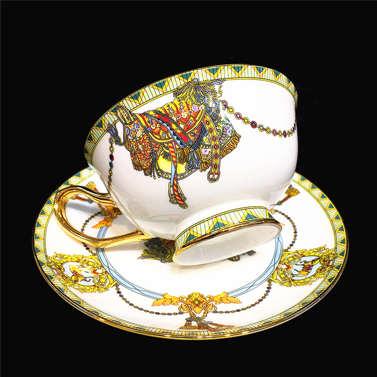 Royal Style Fine Bone China Tea Cups Hand Painting Real Gold Cup And Saucer