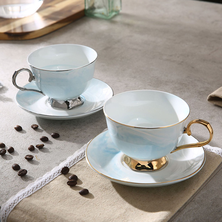 Modern Marble Design Ceramic Coffee Cup With Saucer