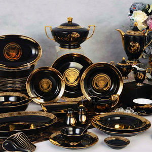 Black With Gold Dinner Ware Fine Bone China Dinner Sets